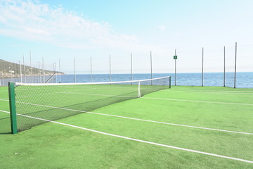 Fototapeta na wymiar open air tennis sports summer sea mountains
