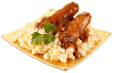BANGERS AND MASH WITH ONION GRAVY  CUT OUT
