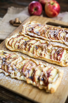 Home-baked Apple Pie on wooden board