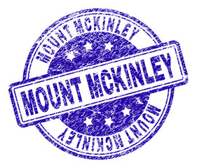 MOUNT MCKINLEY stamp seal watermark with grunge texture. Designed with rounded rectangles and circles. Blue vector rubber print of MOUNT MCKINLEY title with scratched texture.