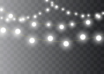Christmas lights isolated on transparent background. Xmas glowing garland. Vector illustration