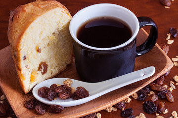DESAYUNO CON PLUM CAKE Y TAZA DE CAFE NEGRO