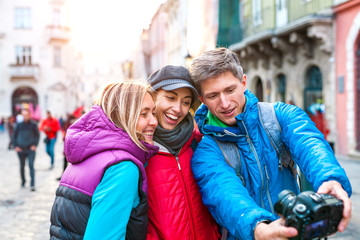 Friends take a selfie.