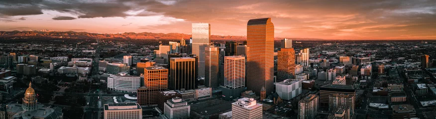 Foto op Canvas Aerial drone photo - Sunrise over the city of Denver Colorado © nick