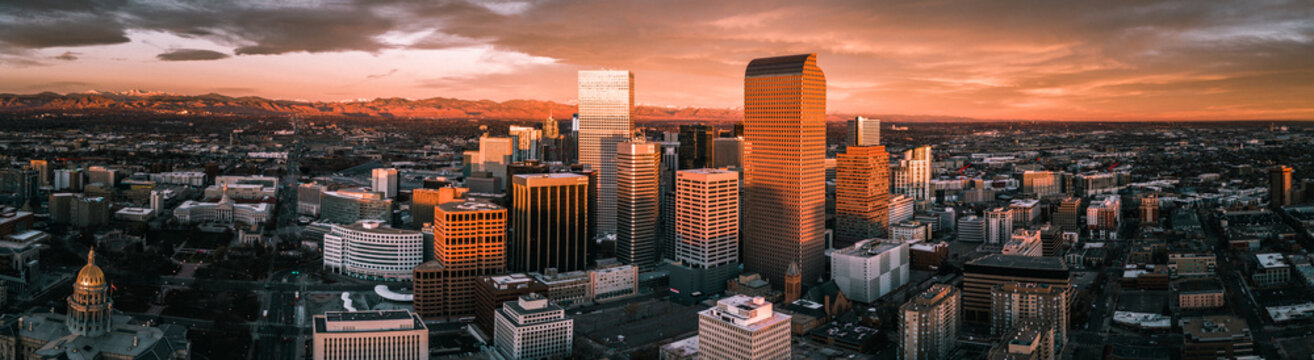 Aerial drone photo - Sunrise over the city of Denver Colorado