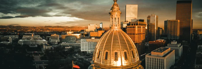 Foto op Canvas Aerial drone photo - Sunrise over the golden Colorado State Capitol Building.  Denver © nick