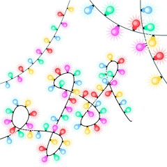 Happy new year set. Colorful Christmas light bulb background, frame and pattern. Vector Illustration