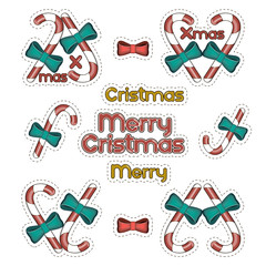 Christmas candy. Holiday decorative elements, stickers, patches, badges, pins. Set of vector isolated illustrations. New Year labels for scrapbook.