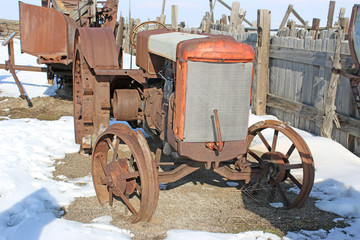 Vintage tractor in winter