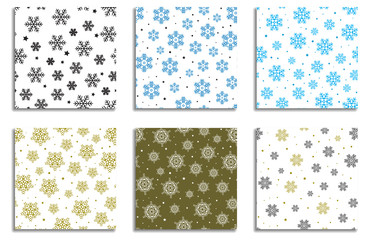 Snowflake patterns vector collection or seamless snow backgrounds