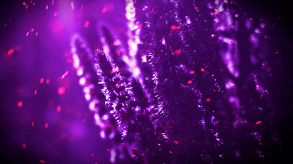 Floral background in neon color. Background macro grass, blurred bokeh, neon light. Nature