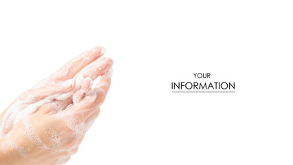 Soapy hands foam pattern on white background isolation