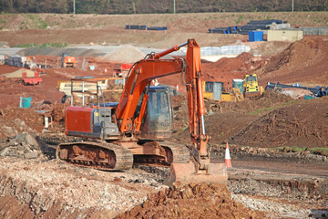 Digger on a road construction site