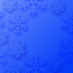 Blue winter card with snowflakes for seasonal, Christmas and New Year decoration.