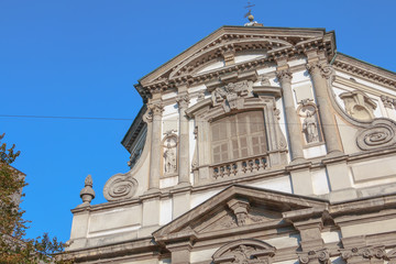 Architectural detail of the Roman Catholic Baroque San Giuseppe Church in Milan