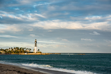 hillsboro inlet lighthouse at pompano beach, view from the beach