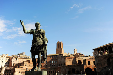 Fototapeta premium Statue of the Emperor Trajan in Fori Imperiali street, Rome, Italy