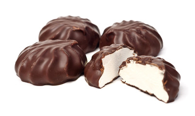 Marshmallows chocolate isolated on white background