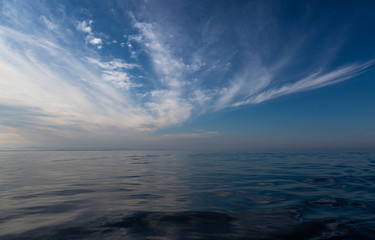 Ocean seascape. Sea, horizon, clouds