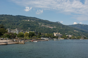 Fototapeta na wymiar Embankment of Maggiore lake, cityscape of Stresa, Piedmont Italy, Europe.