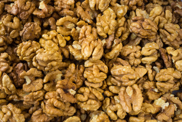 Walnuts background. Kernels walnuts. Top view. Vegetarian or healthy eating.