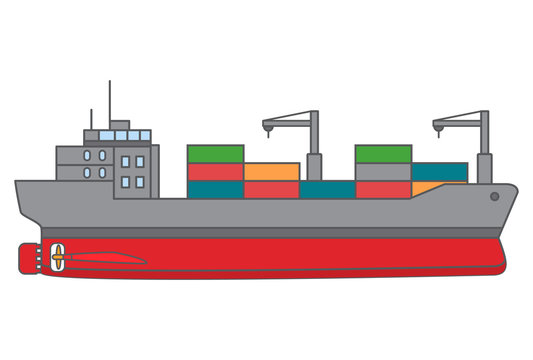 modern sea merchant ship. The freighter with container carrying ship. The bulk carrier in flat style in a vector.The ship on delivery of goods.Element of design of the websites, games, infographics.
