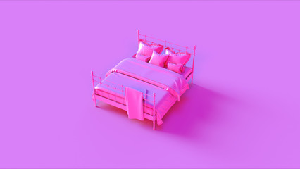 Pink Victorian Wrought Iron Bed 3d illustration 3d rendering	