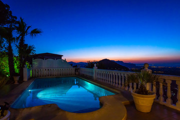 Night sunset view and mountains.
