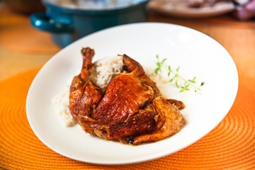 Roasted chicken leg.