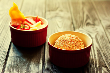 Gluten Free Stuffed Aranchini - traditional italian food. Balls filled with meat, tomatoes, pepper and mozarella