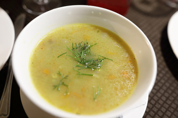 Plate with fish soup