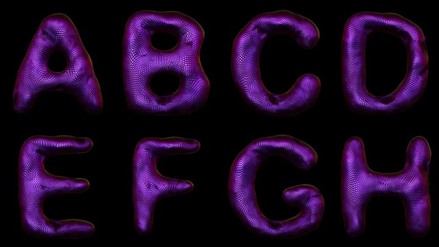 Alphabet from snake skin isolated on black background.
