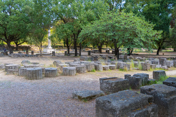 Metroon, a doric peripteral temple (4th BC) in the archaeological site of Olympia in Greece where in the roman times it was used as a cult place in honor of the Roman Emperors 