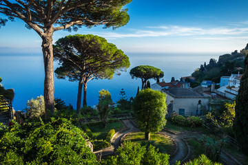Fototapeta na wymiar Romantic ornamental garden on mediterranean coast,Ravello,Amalfi coast