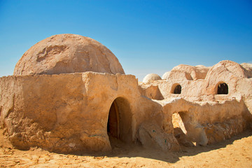 Decorations of movie Star Wars Episode First in Sahara desert, Tunisia