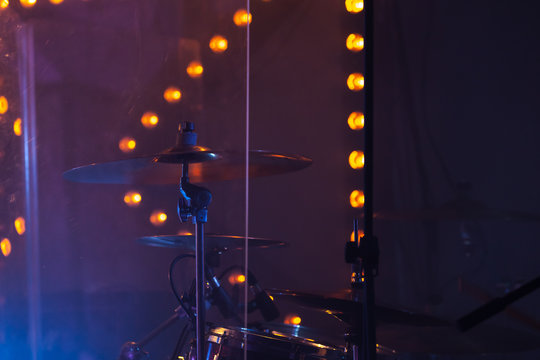 Live rock music photo background, rock drum set