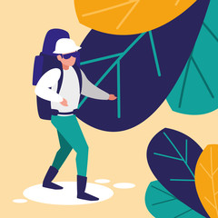 young man walking in the jungle