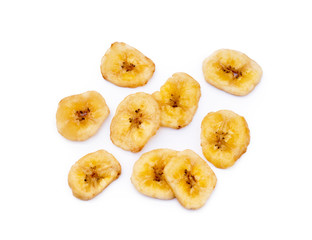 Dried sliced banana isolated on white background
