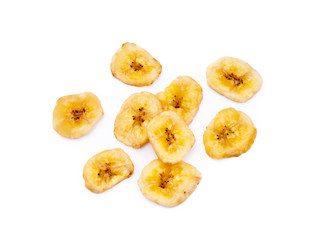 Dried sliced banana isolated on white background