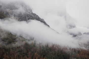 fog in the mountains at Tunnel View of Yosemite National Park, California
