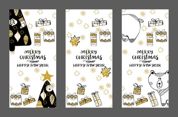 Merry Christmas creative handdrown card with Christmas toys.