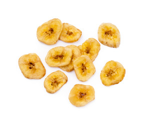 Dried sliced banana isolated on white background