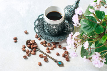 Traditional Turkish coffee. Coffee in the oriental style vintage.