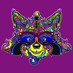 Fototapeta premium Raccon face line art, vector cartoon creative illustration isolated on background, funny and cute animal face with eyeglasses, ornamental face