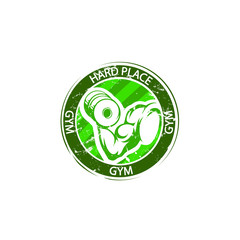 Logotype for sport gym, power club, hard place, vector grunge logotype illustration isolated on white background