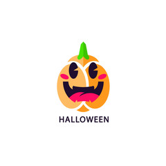 Happy halloween logotype, emblem, flat cute pumpkin, vector illustration isolated on white background