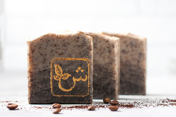 Handmade soap bars with coffee. Organic soap. Spa treatments.