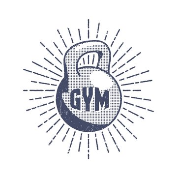 Vintage gym logo - weight in the style of pop art with a sunburst