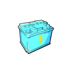 Sketch of machine battery, vector illustration isolated on white background, line art illustration, energy block