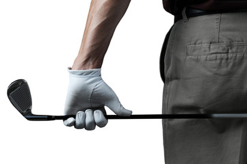 Male Golfer Seen From Behind Holding a Six Iron